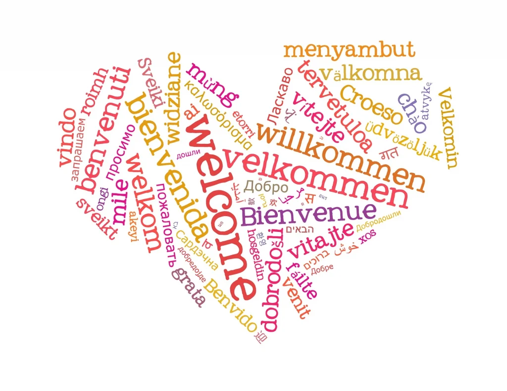 Idiomas de bienvenida Corazón de bienvenida